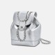 Shoulder Bag, Womens Oil Wax Leather Chain Backpack, Silver Backpack - Memoo.com